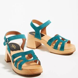 NEW SWEDISH HASBEENS LUXURY CLOGS SANDALS IN PEACOCK BLUE 36 6